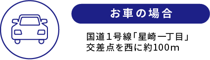 お車の場合 国道１号線「星崎一丁目」交差点を西に約100ｍ